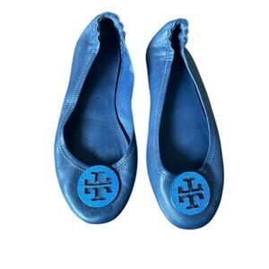 Tory Burch Minnie Travel Ballet Flats with snakeskin Logo Accent Womens 8.5